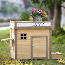 Load image into Gallery viewer, 39.4”Wooden Dog House Puppy Shelter Kennel Outdoor&amp;Indoor Dog Crate with Flower Stand Plant Stand with Wood Feeder
