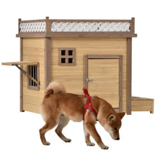Load image into Gallery viewer, 39.4”Wooden Dog House Puppy Shelter Kennel Outdoor&amp;Indoor Dog Crate with Flower Stand Plant Stand with Wood Feeder
