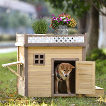 Load image into Gallery viewer, 39.4”Wooden Dog House Puppy Shelter Kennel Outdoor&amp;Indoor Dog Crate with Flower Stand Plant Stand with Wood Feeder