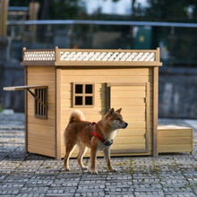 Load image into Gallery viewer, 39.4”Wooden Dog House Puppy Shelter Kennel Outdoor&amp;Indoor Dog Crate with Flower Stand Plant Stand with Wood Feeder